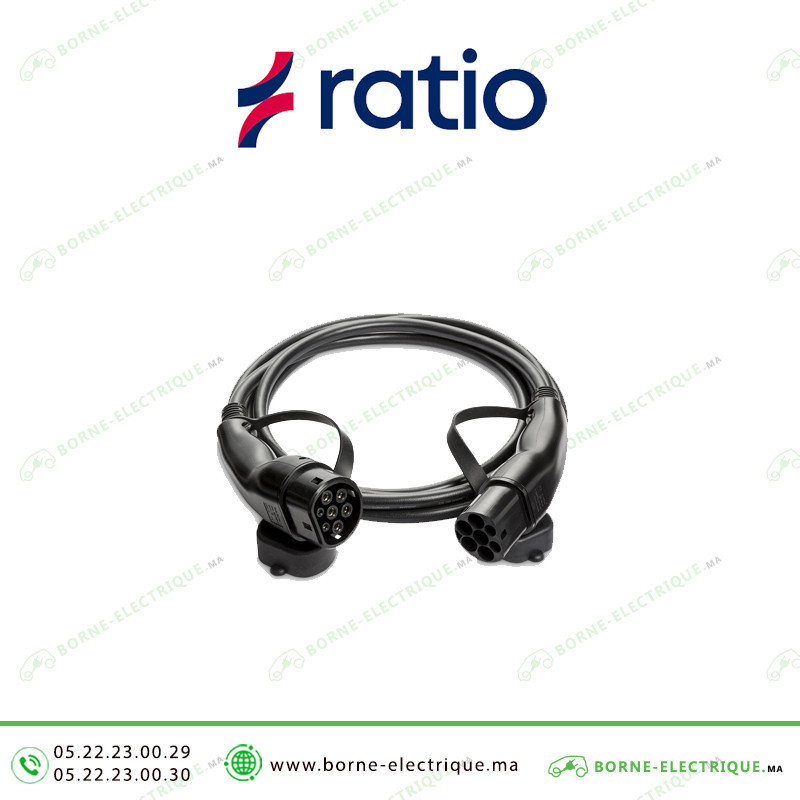 Câble de charge Ratio 32A 22KW Type 2 10M | Borne-electrique Maroc